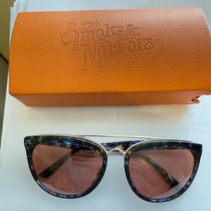 Smoke & Mirrors Sunglasses – Blue Tortoiseshell Cat Eye with Gold Trim and Rose